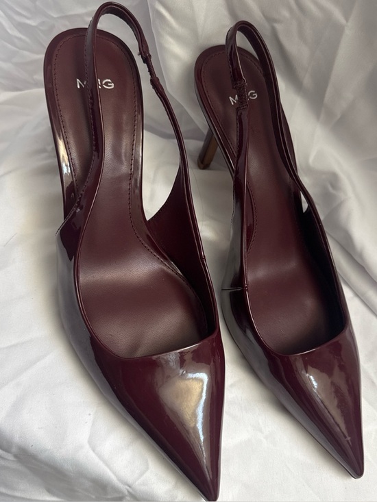 Mango Shoes - Mango Burgundy Patent Pointed-Toe Slingback Heels